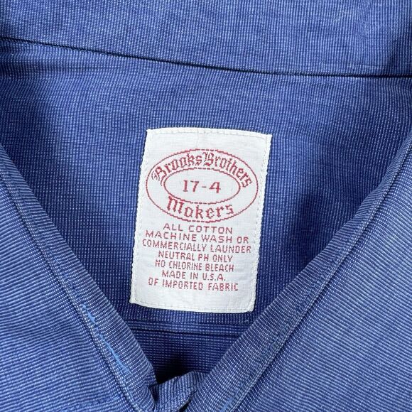 Brooks‎ Brothers Makers Shirt Mens 17-4 Blue Long Sleeve Button Down USA Cotton - Picture 4 of 8